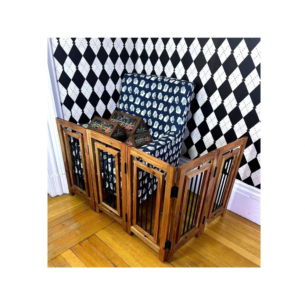 5 Panel Pet Gate Freestanding Wood & Metal  Room Divider 65x25 Inch